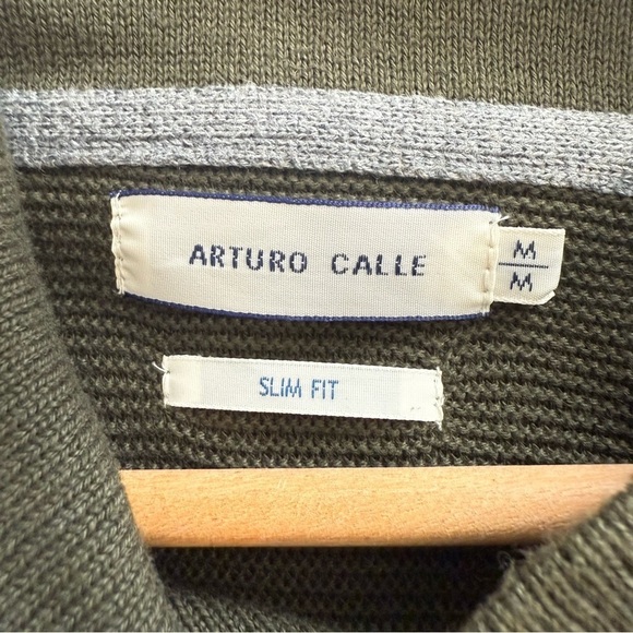 Arturo Calle Olive Green Cotton Long Sleeve Shawl Button Collar Sweater Shirt MD - Picture 5 of 11